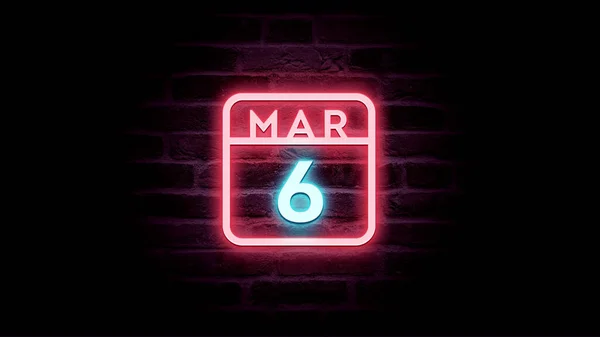 March Calendar Neon Blue Red Neon Lights Bricks Background — Stock Photo, Image