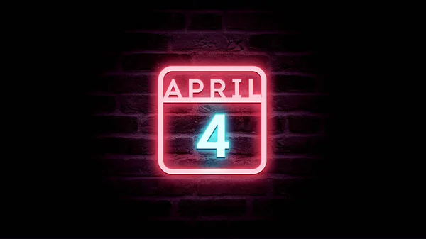 April Calendar Neon Blue Red Neon Lights Bricks Background — Stock Photo, Image