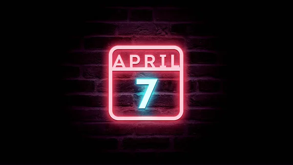 Abril Calendario Con Luces Neón Azul Rojo Sobre Fondo Ladrillos —  Fotos de Stock