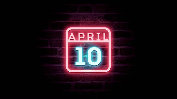 April Calendar Neon Blue Red Neon Lights Bricks Background — Stock Photo, Image