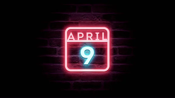 4月9日日历 背景为霓虹灯蓝色和红色霓虹灯 — 图库照片