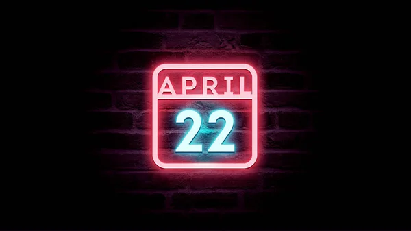 Abril Calendario Con Luces Neón Azul Rojo Sobre Fondo Ladrillos —  Fotos de Stock