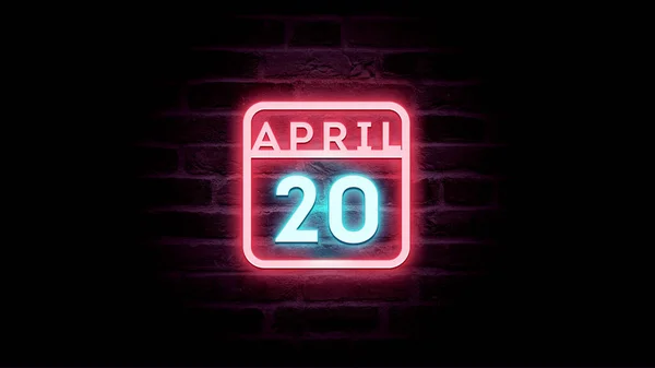 4月20日日历 底座上有霓虹灯蓝色和红色霓虹灯 — 图库照片