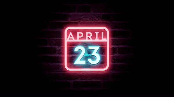 Abril Calendario Con Luces Neón Azul Rojo Sobre Fondo Ladrillos —  Fotos de Stock