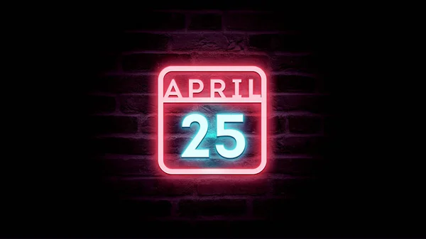 April Kalender Mit Neonblauen Und Roten Neonlichtern Auf Ziegelsteinen Hintergrund — Stockfoto