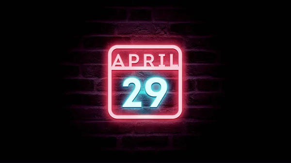 April Calendar Neon Blue Red Neon Lights Bricks Background — Stock Photo, Image