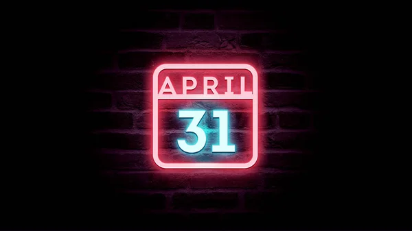 April Kalender Mit Neonblauen Und Roten Neonlichtern Auf Ziegelsteinen Hintergrund — Stockfoto