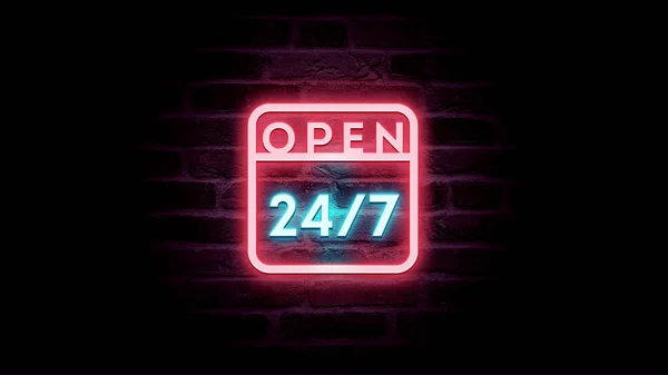 Open Hours Sign Neon Text Design Bricks Background — Stock Photo, Image