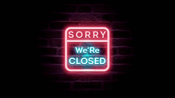 Sorry Closed Sign Neon Text Design Bricks Background — Stock Photo, Image