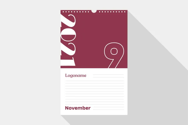 Novembre Calendrier 2021 Année Sur Papier Carnet Avec Logo Sur — Image vectorielle