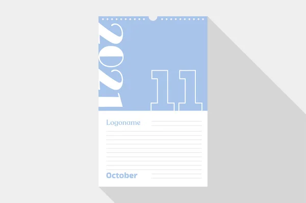 October Calendar 2021 Year Notebook Paper Logo White Blue Background — Stock Vector