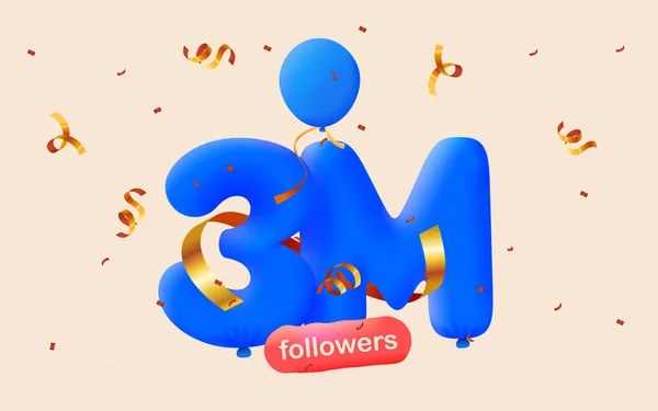 Banner Con Seguidores Gracias Forma Globos Confeti Colorido Ilustración Vectorial — Vector de stock