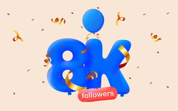 Banner Con Seguidores Gracias Forma Globos Confeti Colorido Ilustración Vectorial — Vector de stock