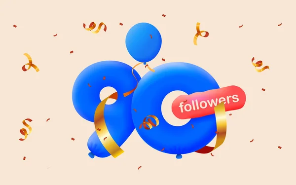 Banner Con Seguidores Gracias Forma Globos Confeti Colorido Ilustración Vectorial — Archivo Imágenes Vectoriales