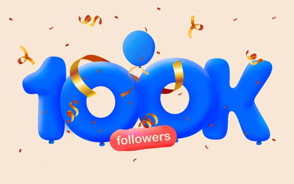 Банер 100K Послідовників Дякую Вигляді Кульок Барвистих Конфетті Векторна Ілюстрація — стоковий вектор
