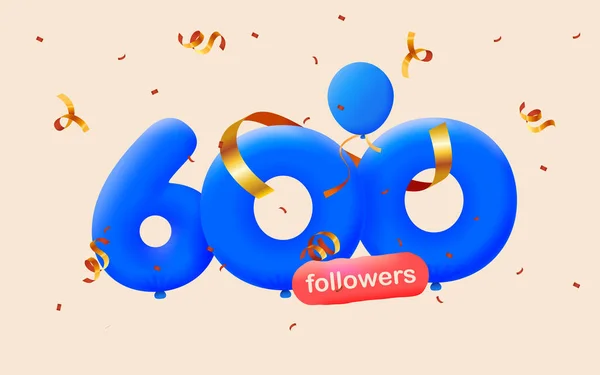 Bannière Avec 600 Followers Merci Sous Forme Ballons Confettis Colorés — Image vectorielle