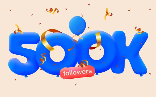 Banner Con 500K Seguaci Grazie Forma Palloncini Coriandoli Colorati Illustrazione — Vettoriale Stock