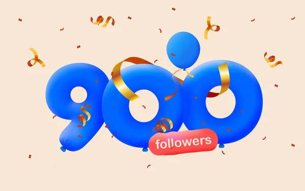 Banner 900 Následovníky Děkujeme Formě Balónů Barevných Konfet Vektorové Ilustrace — Stockový vektor