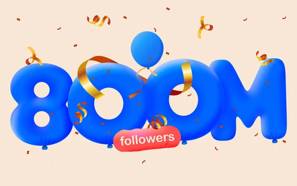 Bannière Avec 800M Followers Merci Sous Forme Ballons Confettis Colorés — Image vectorielle