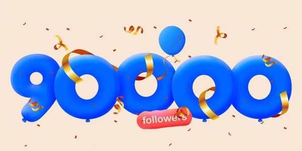 Bannière Avec 90K Followers Merci Sous Forme Ballons Confettis Colorés — Image vectorielle