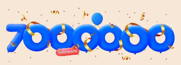 Banner Con Seguidores Gracias Forma Globos Confeti Colorido Ilustración Vectorial — Vector de stock