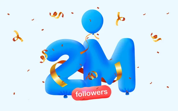 Banner Con Seguidores Gracias Forma Globos Confeti Colorido Ilustración Vectorial — Vector de stock