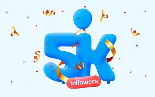 Banner Con Seguidores Gracias Forma Globos Confeti Colorido Ilustración Vectorial — Vector de stock