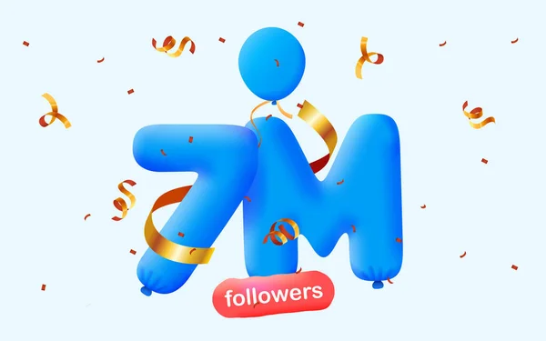 Banner Con Seguidores Gracias Forma Globos Confeti Colorido Ilustración Vectorial — Vector de stock