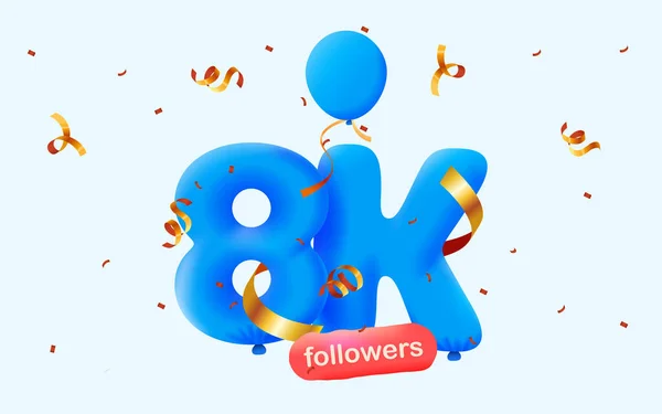 Banner Con Seguidores Gracias Forma Globos Confeti Colorido Ilustración Vectorial — Vector de stock