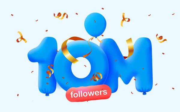 Bannière Avec 10M Followers Merci Sous Forme Ballons Confettis Colorés — Image vectorielle