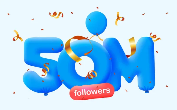 Bannière Avec 50M Followers Merci Sous Forme Ballons Confettis Colorés — Image vectorielle