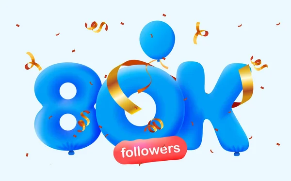 Bannière Avec 80K Followers Merci Sous Forme Ballons Confettis Colorés — Image vectorielle