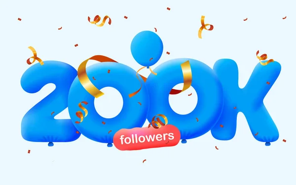 Banner Con 200K Seguidores Gracias Forma Globos Confeti Colorido Ilustración — Archivo Imágenes Vectoriales