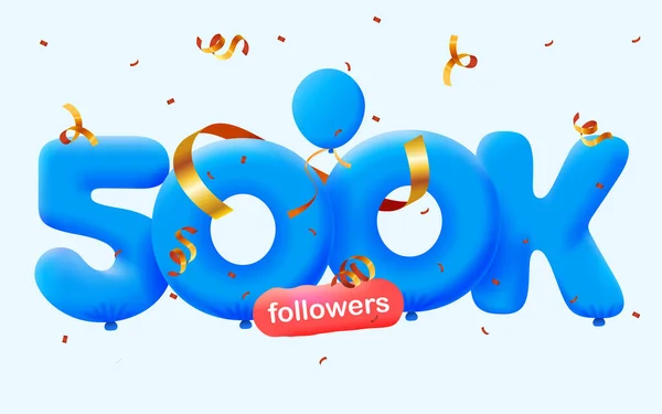 Banner Con 500K Seguidores Gracias Forma Globos Confeti Colorido Ilustración — Vector de stock