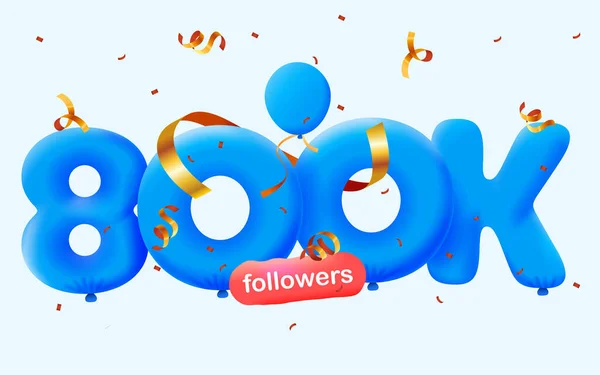 Banner Con 800K Seguidores Gracias Forma Globos Confeti Colorido Ilustración — Archivo Imágenes Vectoriales