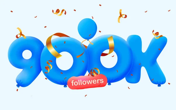Banner 900K Οπαδούς Σας Ευχαριστώ Μορφή Μπαλόνια Και Πολύχρωμα Κομφετί — Διανυσματικό Αρχείο