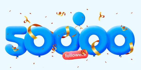 Bannière Avec 50K Followers Merci Sous Forme Ballons Confettis Colorés — Image vectorielle