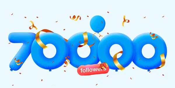 Banner Con 70K Seguidores Gracias Forma Globos Confeti Colorido Ilustración — Archivo Imágenes Vectoriales