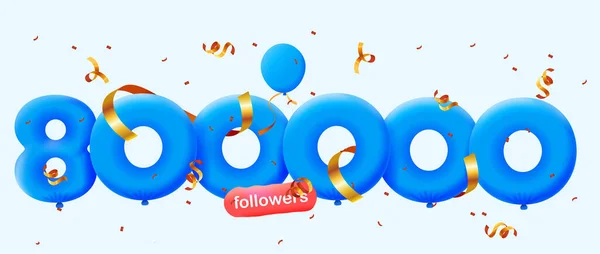 Banner Con 800K Seguidores Gracias Forma Globos Confeti Colorido Ilustración — Archivo Imágenes Vectoriales