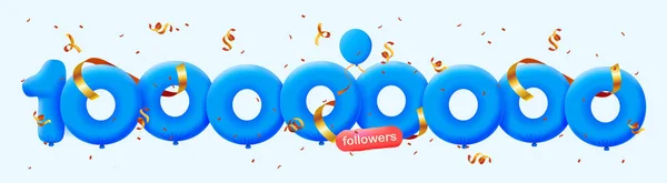 Banner 100M Následovníky Děkujeme Formě Balónů Barevných Konfet Vektorová Ilustrace — Stockový vektor