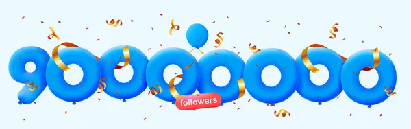 Banner Con 90M Seguidores Gracias Forma Globos Confeti Colorido Ilustración — Archivo Imágenes Vectoriales