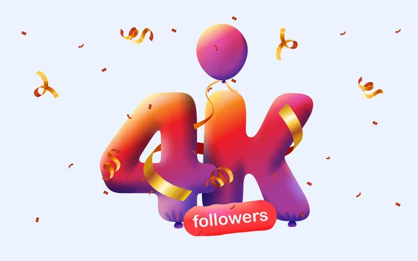 Banner Con Seguidores Gracias Forma Globos Confeti Colorido Ilustración Vectorial — Vector de stock