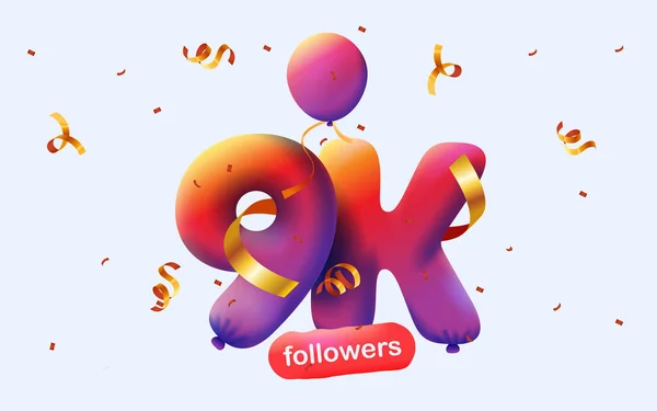 Banner Con Seguidores Gracias Forma Globos Confeti Colorido Ilustración Vectorial — Archivo Imágenes Vectoriales