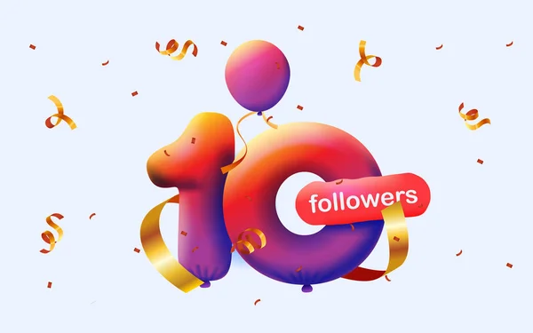 Banner Con Follower Grazie Forma Palloncini Coriandoli Colorati Illustrazione Vettoriale — Vettoriale Stock