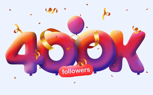 Banner 400K Followers Thank You Form Balloons Colorful Confetti Vector — Stock Vector