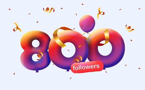 Banner Con 800 Seguidores Gracias Forma Globos Confeti Colorido Ilustración — Vector de stock