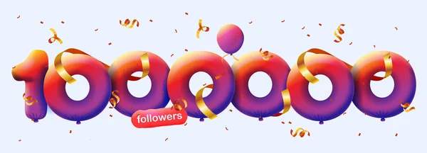 Bannière Avec Followers Merci Sous Forme Ballons Confettis Colorés Illustration — Image vectorielle