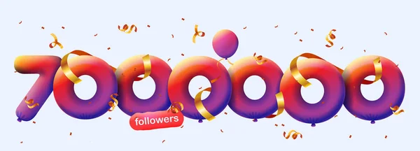 Banner Con Seguidores Gracias Forma Globos Confeti Colorido Ilustración Vectorial — Vector de stock