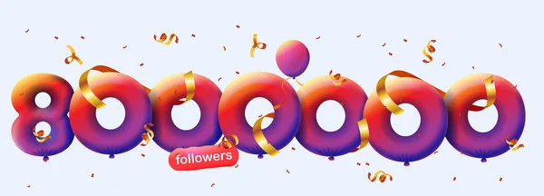 Banner Followers Thank You Form Balloons Colorful Confetti Vector Illustration — Stock Vector