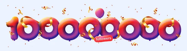 Banner Con 100M Seguidores Gracias Forma Globos Confeti Colorido Ilustración — Archivo Imágenes Vectoriales